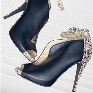 Snakeskin Black Leather Heels